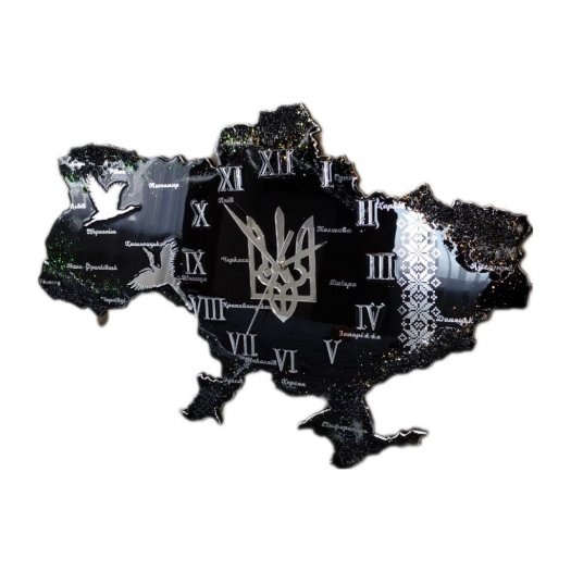 Настінний годинник ручної роботи "Мапа України black"
