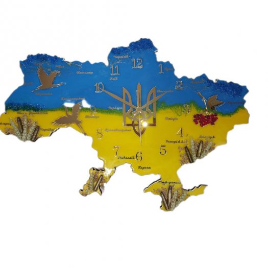 Настінний годинник з епоксидної смоли "Мапа України"