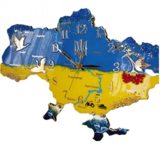 Настінний годинник "Мапа України & дельфіни"